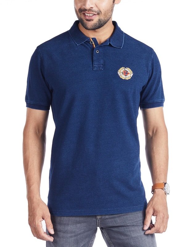 Lite Indigo Solid Polo Neck T-Shirt